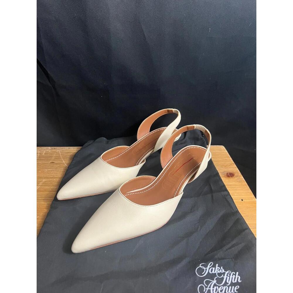 NWOB STAUD WOMEN'S Sebastian 40MM Leather Slingback Pumps 36.5/US 6.5 $395 CREAM